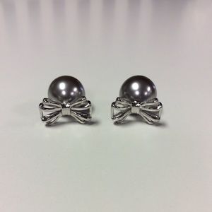 Ted Baker Gray Pearl Back Bow Earrings